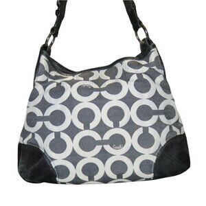 COACH Peyton 14512 Op art black & white denim & leather Hobo Bag